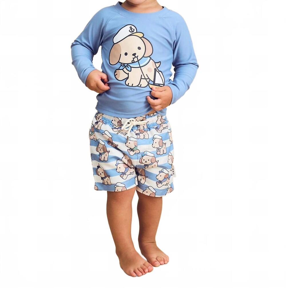 NEW HUXBABY boy's sailor pup rashgaurd in blue